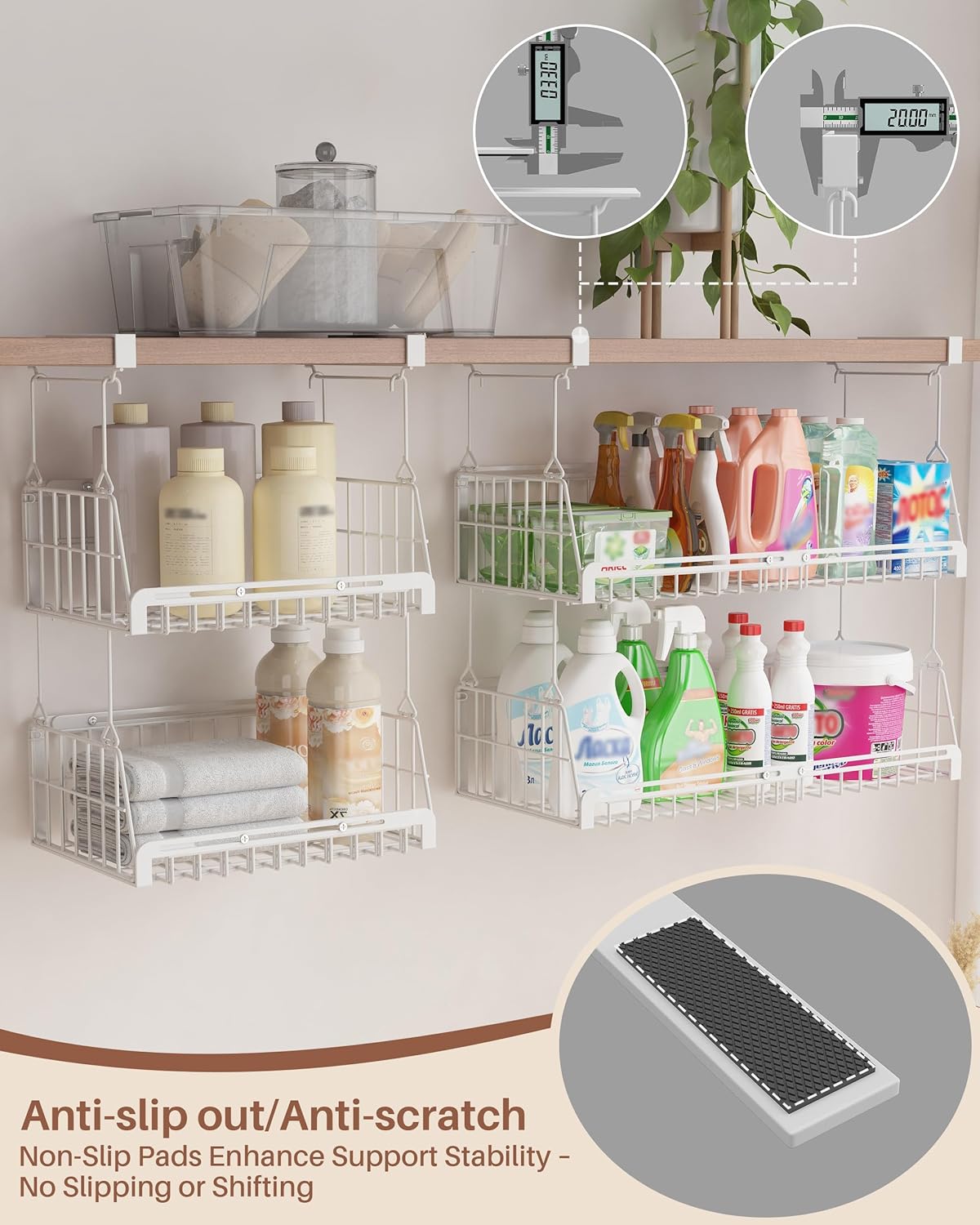 Thumbnail 3 de Ornestia 2-Tier Hanging Laundry Room Organizer (extendable under-shelf baskets) – white