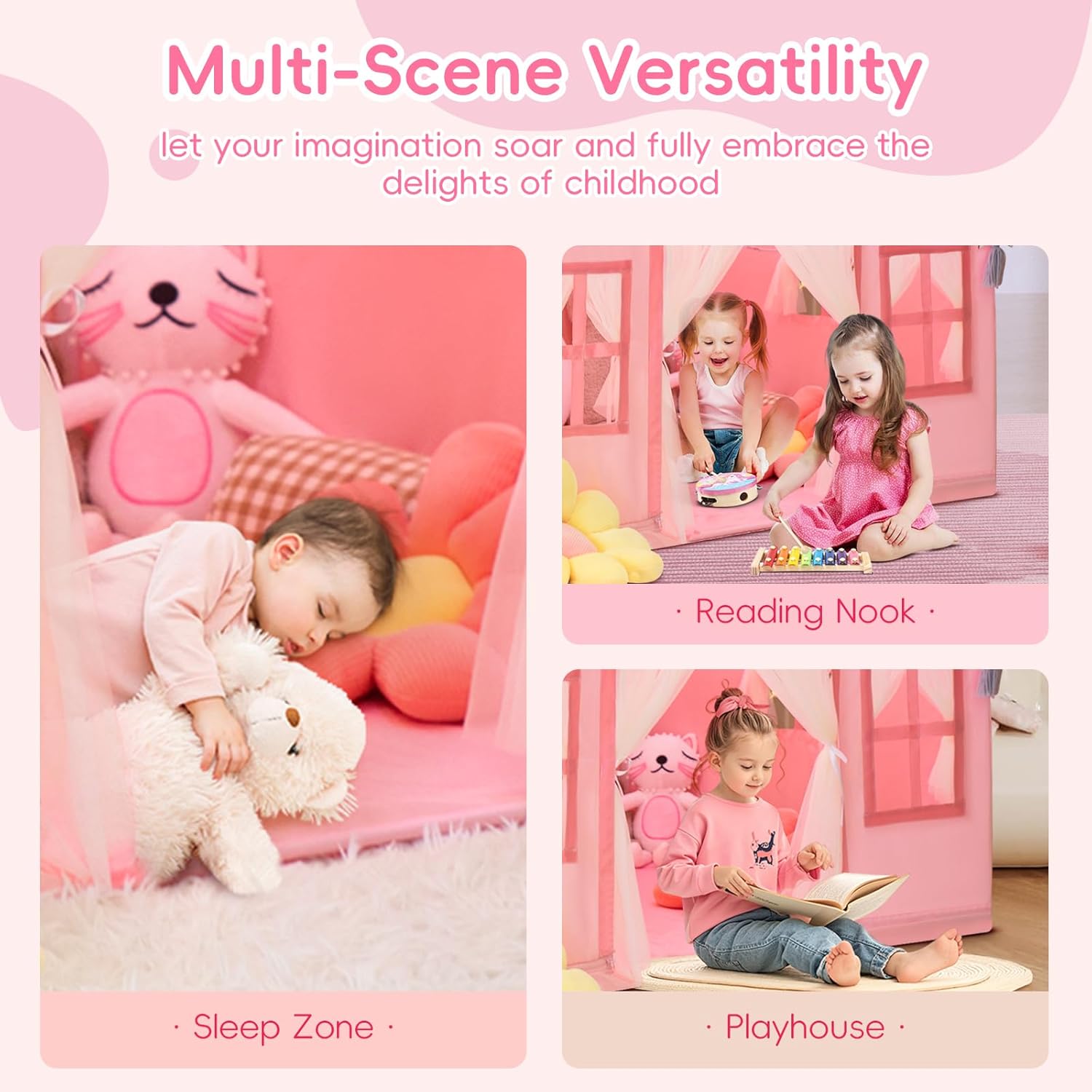 Thumbnail 6 de RONGFA Large Kids Tent Playhouse with Padded Mat and Star Lights (Pink)