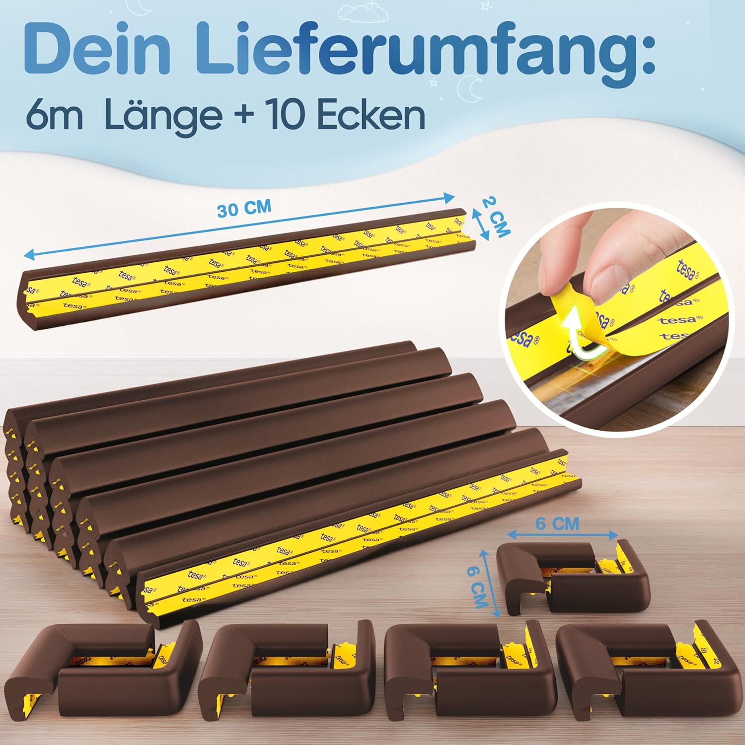 Thumbnail 1 de MUTKIND Kantenschutz Baby (Braun) – 6 Meter + 10x Eckenschutz, selbstklebend mit TESA-Kleber