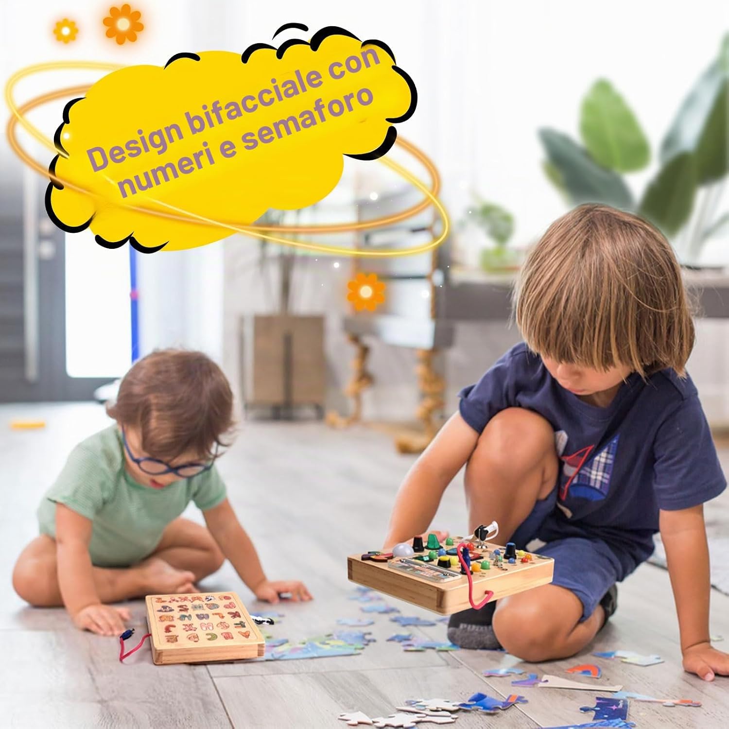Detalle de Nauotk Busy Board in Legno Montessori con 19 LED e 26 lettere