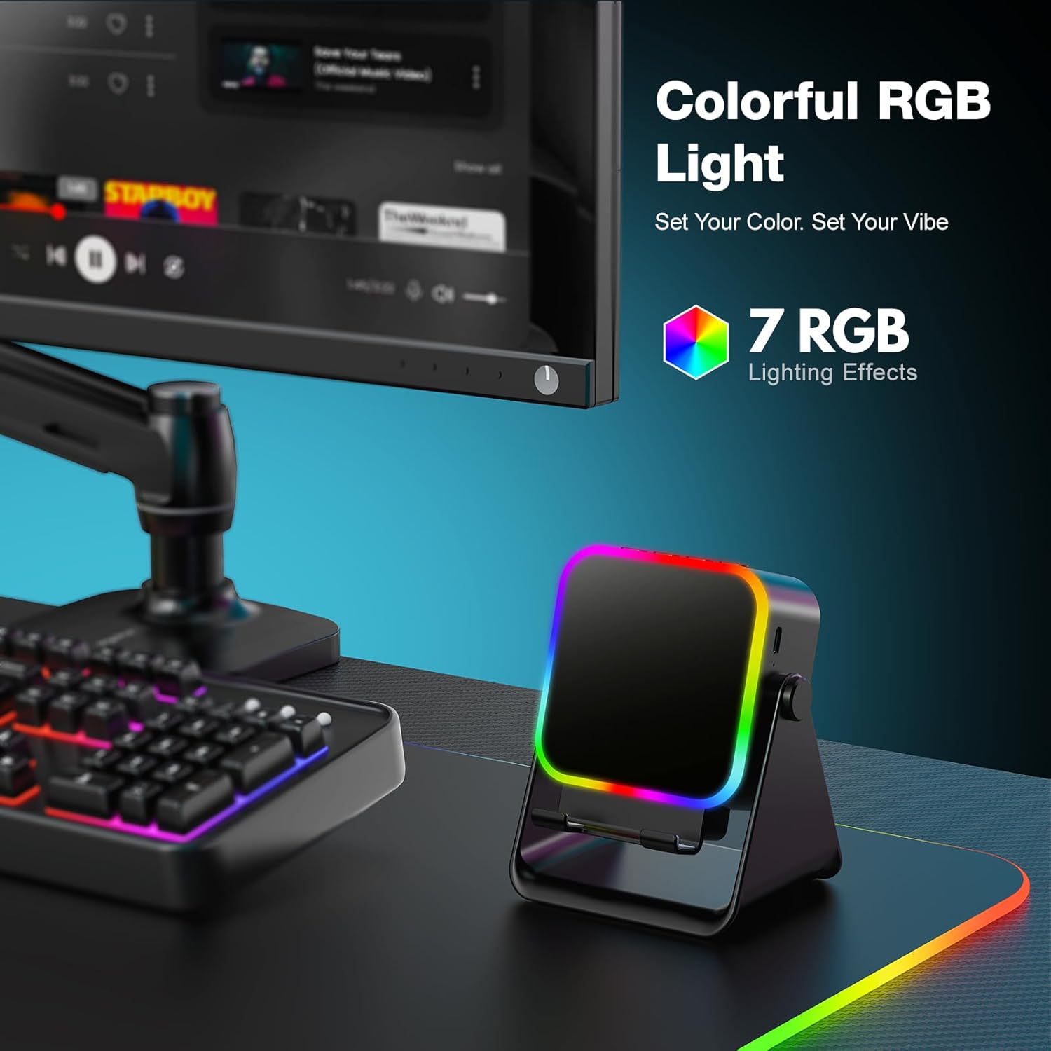 Detalle 2 de Wireless Induction Audio Bluetooth Speaker (Square, Black) with RGB & Phone Stand