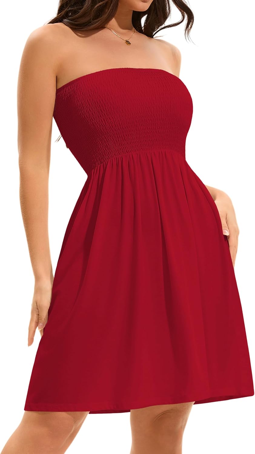 Detalle 2 de Elescat Summer Dresses for Women 2026 Strapless Sundress – Beach Cover Up
