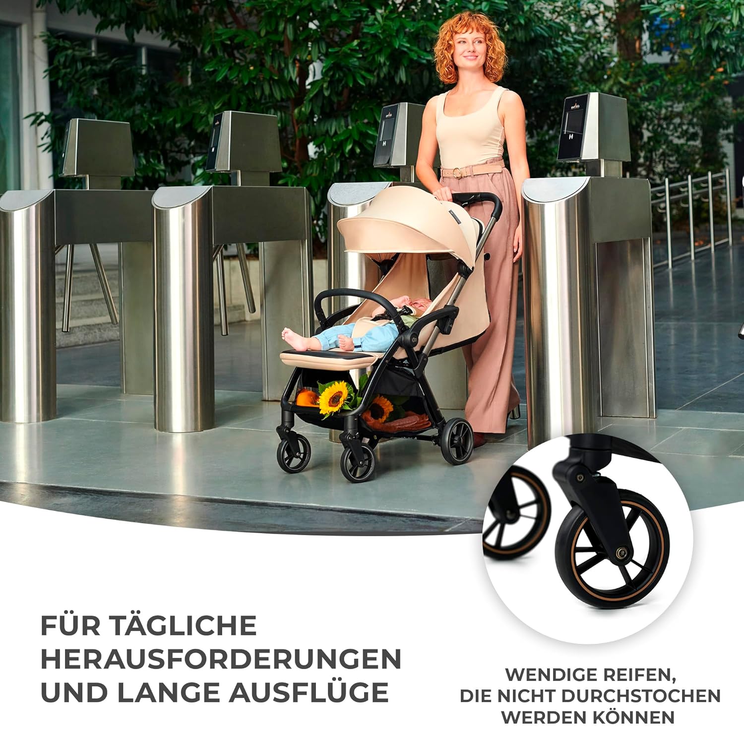 Detalle de Kinderkraft APINO Buggy bis 22 kg – Liegebuggy, leichtes Reise-System, Auto-Faltfunktion, Schwarz
