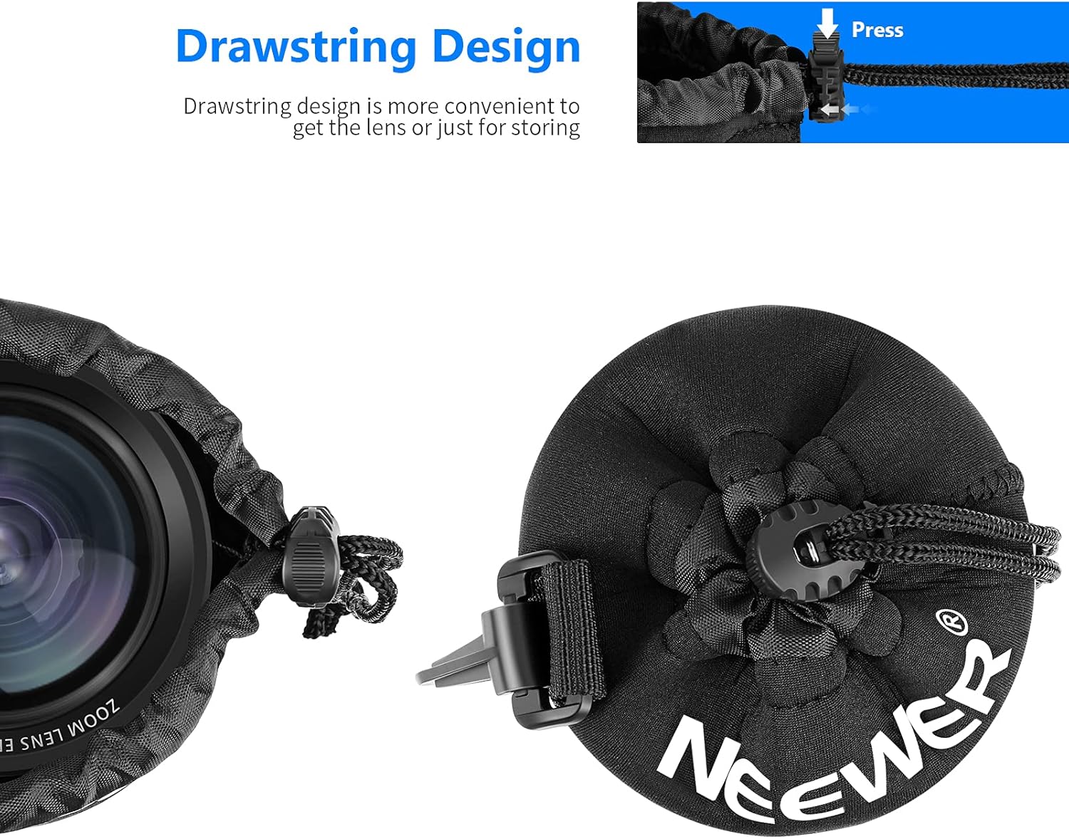 Detalle de Neewer Pack de 4 housses d’objectif en néoprène (petit, moyen, grand, XL) pour reflex et sans miroir