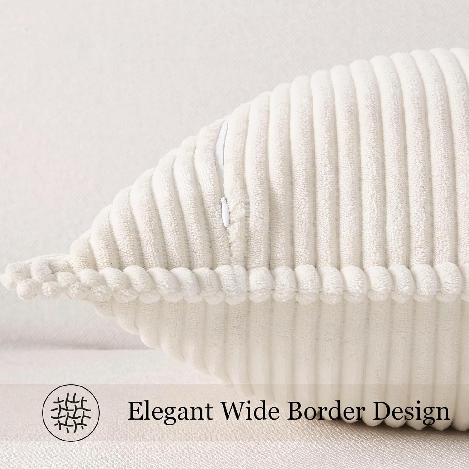 Detalle 2 de Mecatny Corduroy Spring Throw Pillow Covers (18x18) — Set of 2, Cream White Neutral Boho Accent