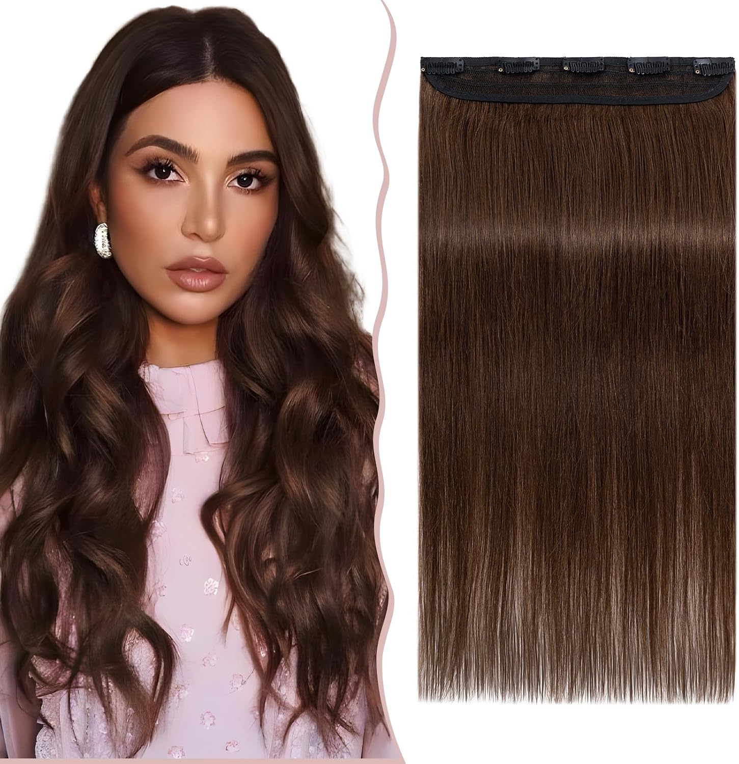 Detalle de SEGO Extension Capelli Veri Clip Fascia Unica 20 cm – Ciocche Remy Marrone Cioccolato #4, 40 g