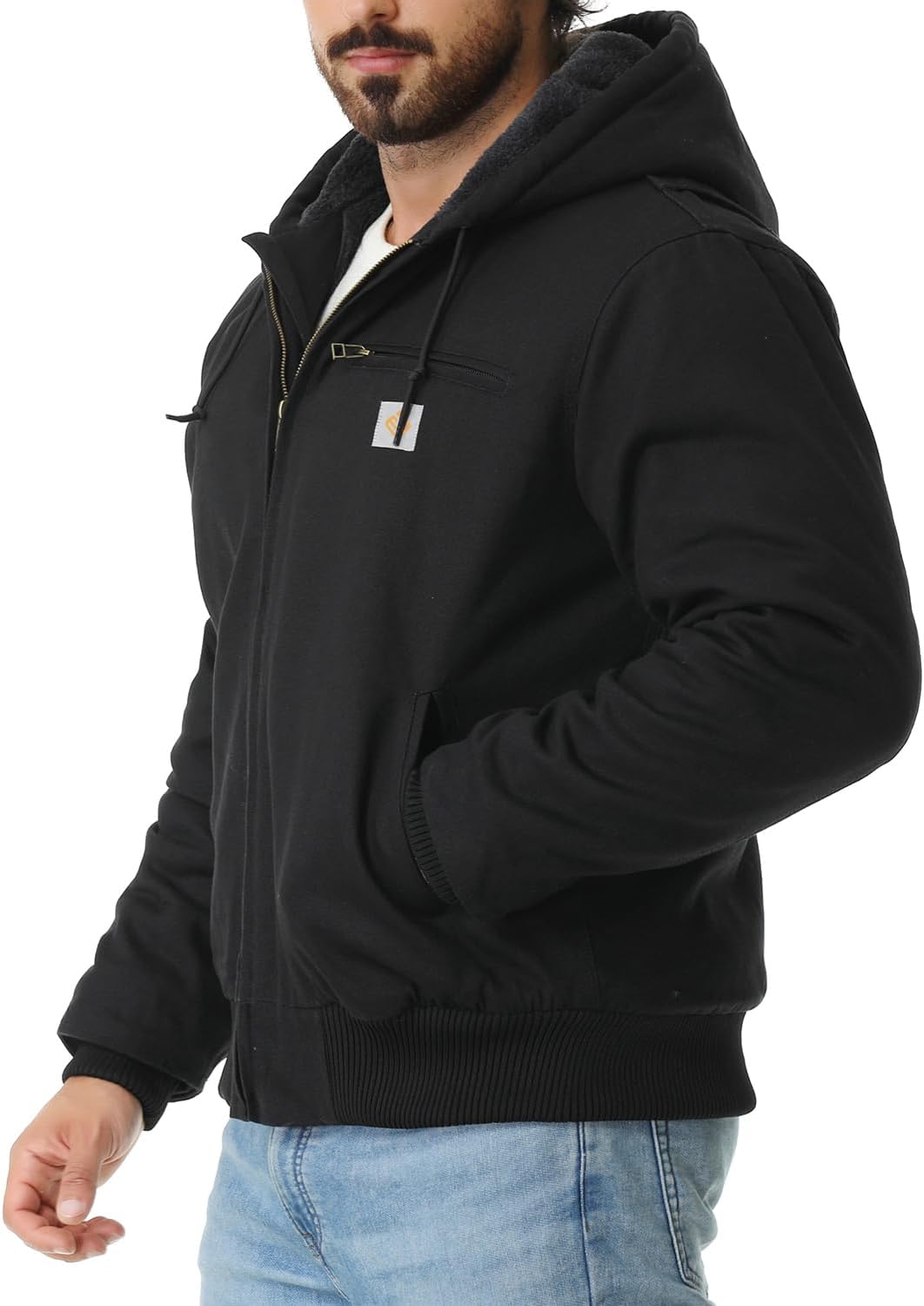 Detalle 2 de TUAOVA Men's Work Coat, Washed Duck Fleece-Lined Waterproof Hooded Jacket