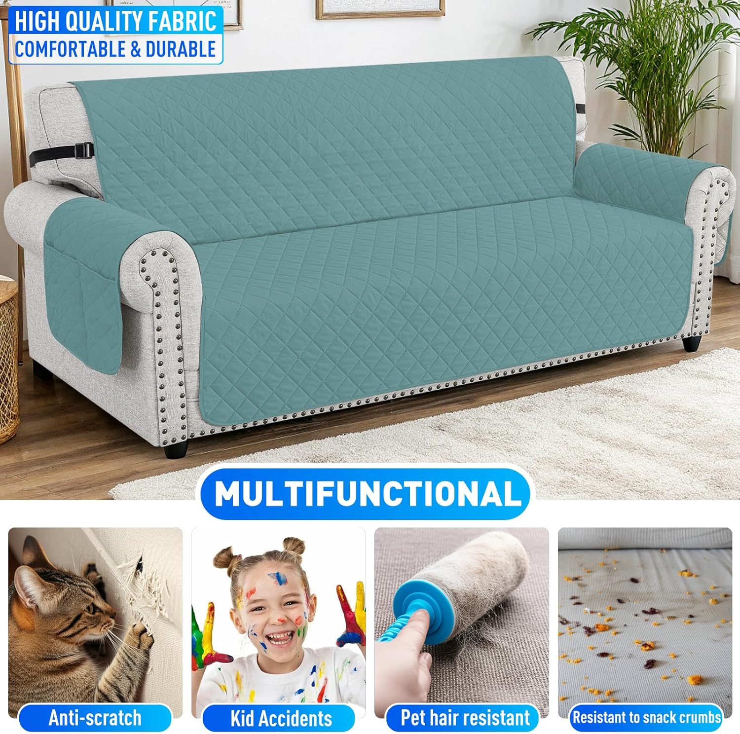 Thumbnail 6 de Housse de Canapé CYCMACO Imperméable 2 Places avec Accoudoirs – Bleu Clair