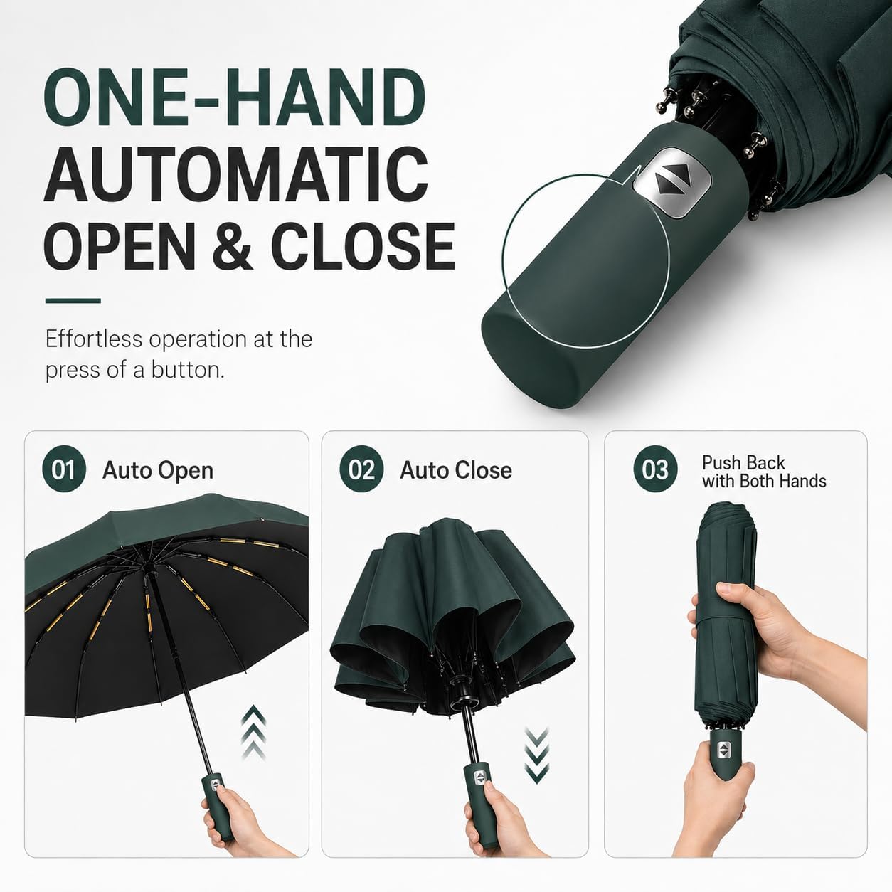 Detalle de Exquisgoods 24K Strongest Windproof Travel Compact Umbrella – automatic, compact and UPF 50+ protection