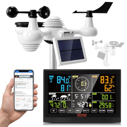 Detalle de VEVOR Station Météo Wifi 7 en 1 – Station météo sans fil solaire avec grand écran 7,5 po