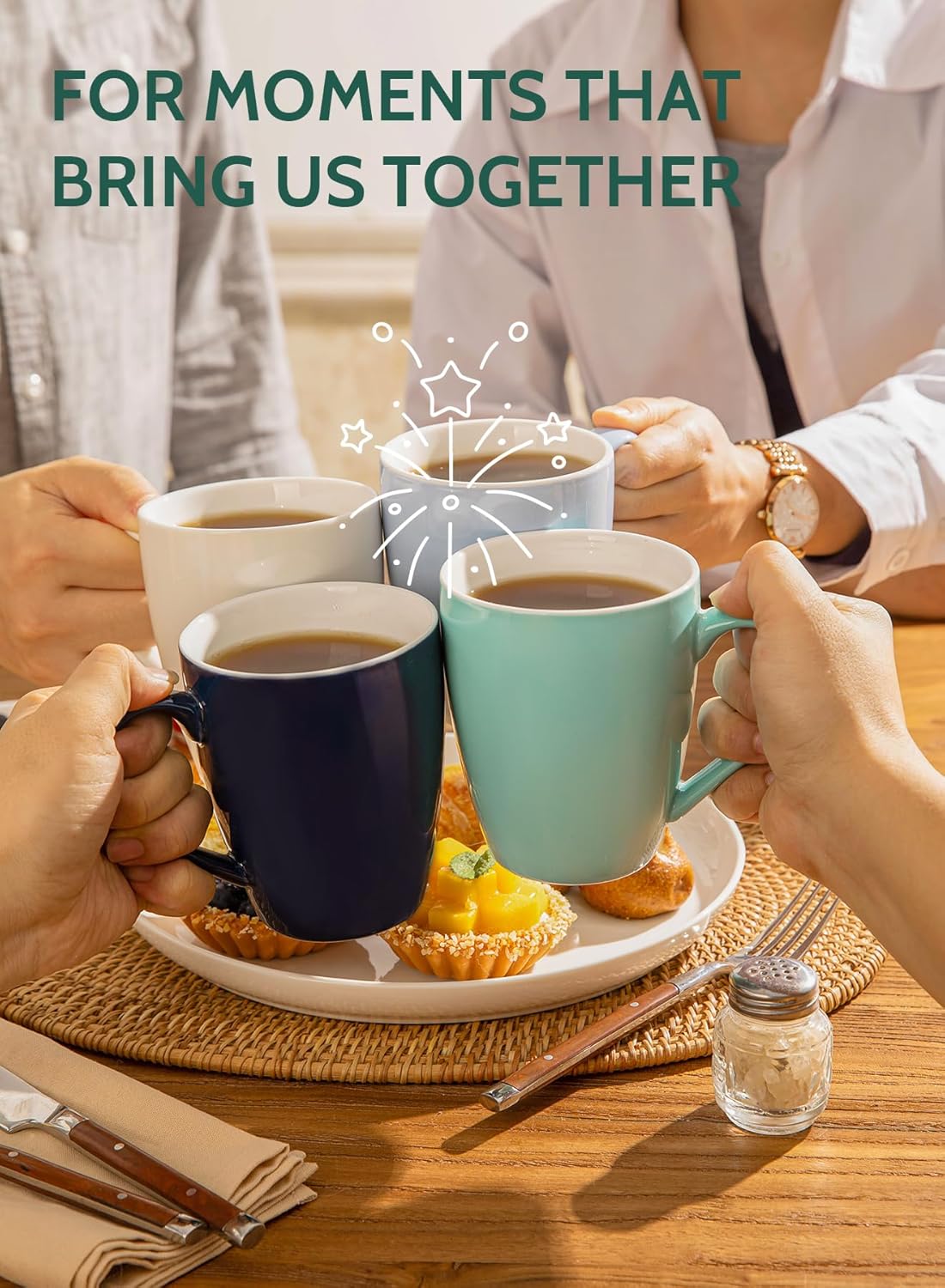 Detalle 2 de Sweese Porcelain Coffee Mugs, 16 oz Set of 6 (Lead-Free) for Latte, Hot Tea, Cappuccino & More