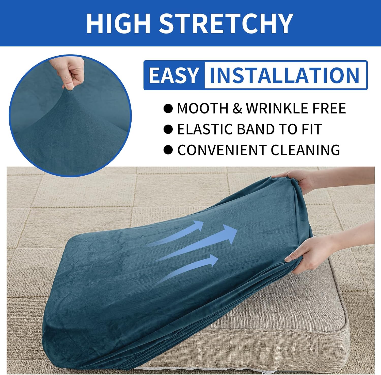 Thumbnail 4 de Copriseduta Divano Elasticizzato in Velluto Blu Pavone Ystyle – Grande 1 Posto, Universale