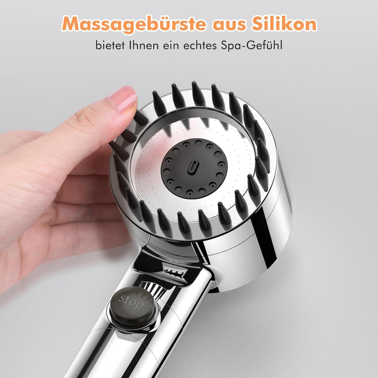 Detalle de MEKO Duschkopf mit Filter (15 Schichten) und 1,5-m-Schlauch, 3+1 Strahlarten