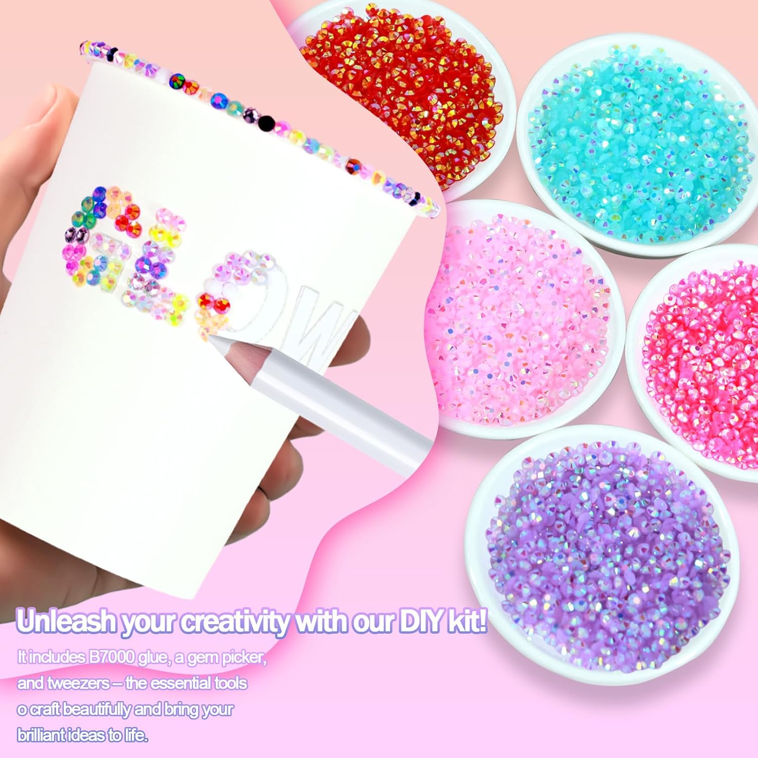 Thumbnail 3 de 40,000+ Resin Jelly Rhinestones Bedazzler Kit with B7000 Glue, 3mm Multicolor Flat Back Gems