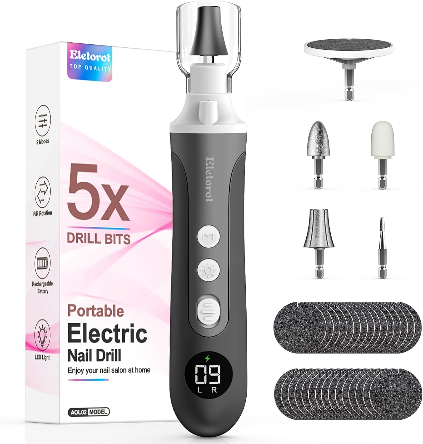 Detalle de Eletorot 01 5-in-1 Cordless Electric Nail File with 9 Speeds