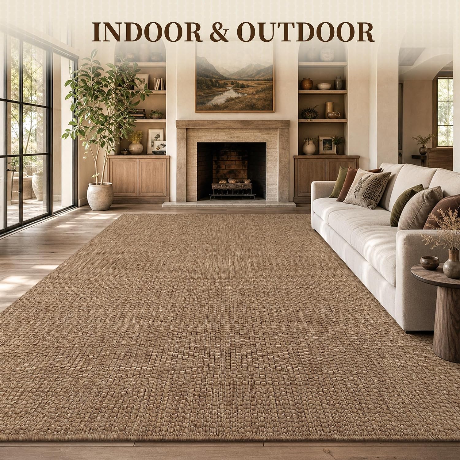 Thumbnail 2 de PADOOR 6' x 9' Polypropylene Outdoor Rug, Brown Flat-Woven