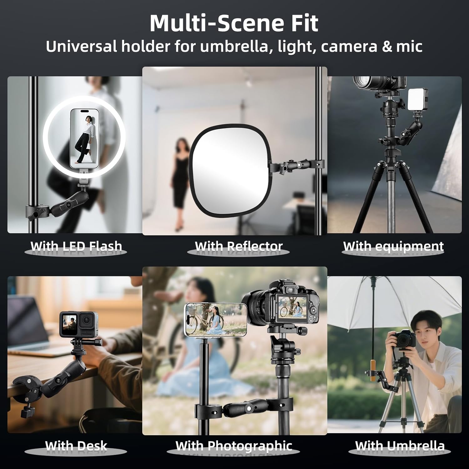 Thumbnail 1 de BRDRC Doppelklemmhalterung mit 360°-Flex – Magic Socket Arme für Monitor, Licht, Reflektor & Zubehör