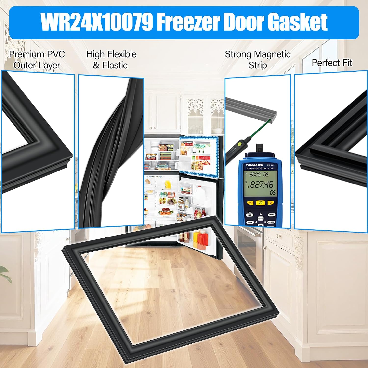 Detalle de WR24X10079 Freezer Door Gasket for Compatible GE Refrigerators, Black PVC