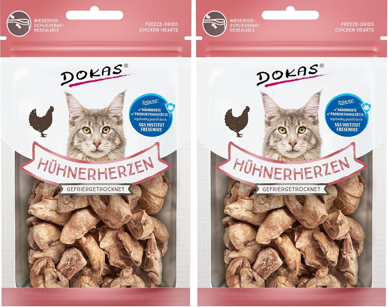 Detalle 2 de DOKAS Gefriergetrocknete Innereien – Premium Katzenbelohnung, Hühnerherzen, getreidefrei, 6 x 15 g