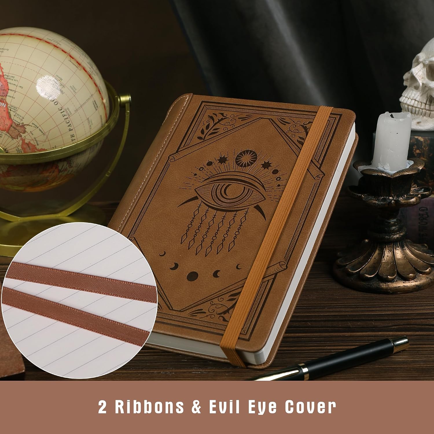 Thumbnail 6 de TIEFOSSI Lined Journal Notebook with Leather Cover and Evil Eye Accent – A5, 320 Pages