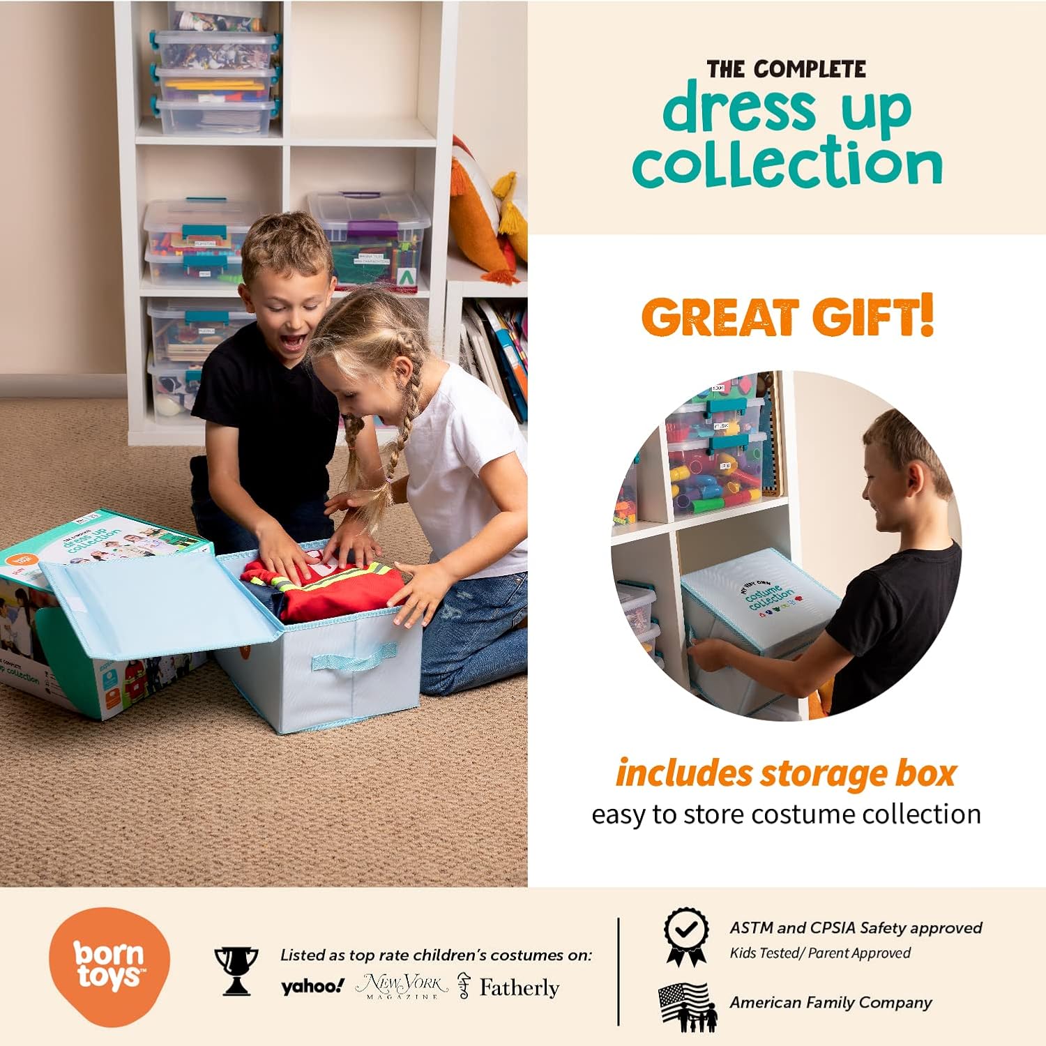 Thumbnail 4 de Born Toys 6-in-1 Toddler Dress Up Clothes Set (Ages 3–7) – Police, Firefighter, Doctor, Chef, Gardener & Explorer with Storage Box