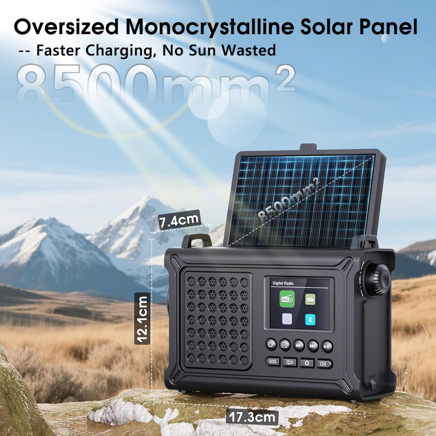 Detalle de Dab/Dab+/FM Radio Solaire Manivelle — radio d’urgence avec grand panneau solaire et lampe intégrée