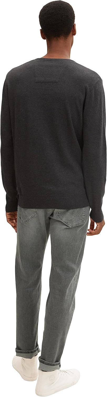 Detalle de TOM TAILOR Herren-Strickpullover mit V-Ausschnitt aus Baumwolle