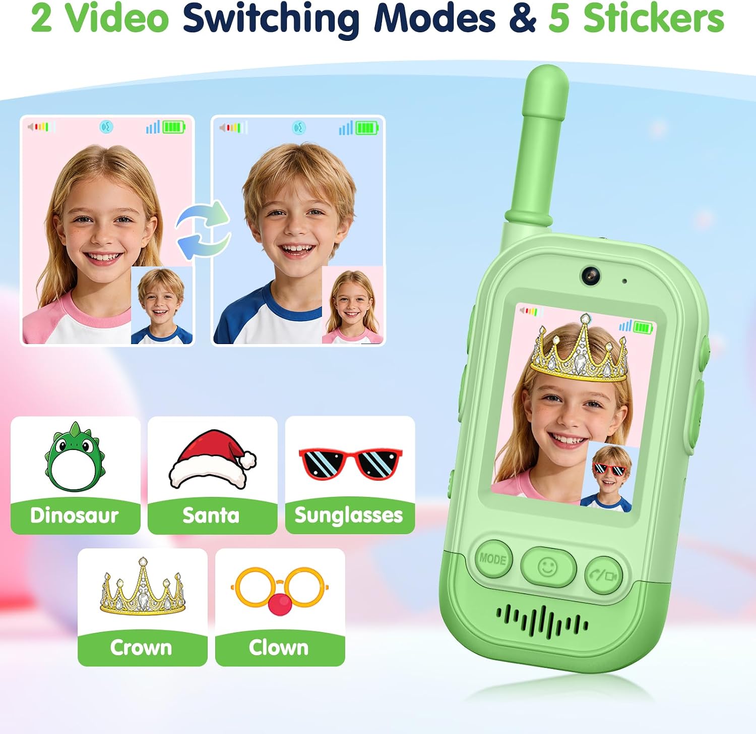 Thumbnail 4 de Gofunly Video Walkie Talkie – 2er Set mit Kamera & Bildschirm für Kinder (Grün/Blau)