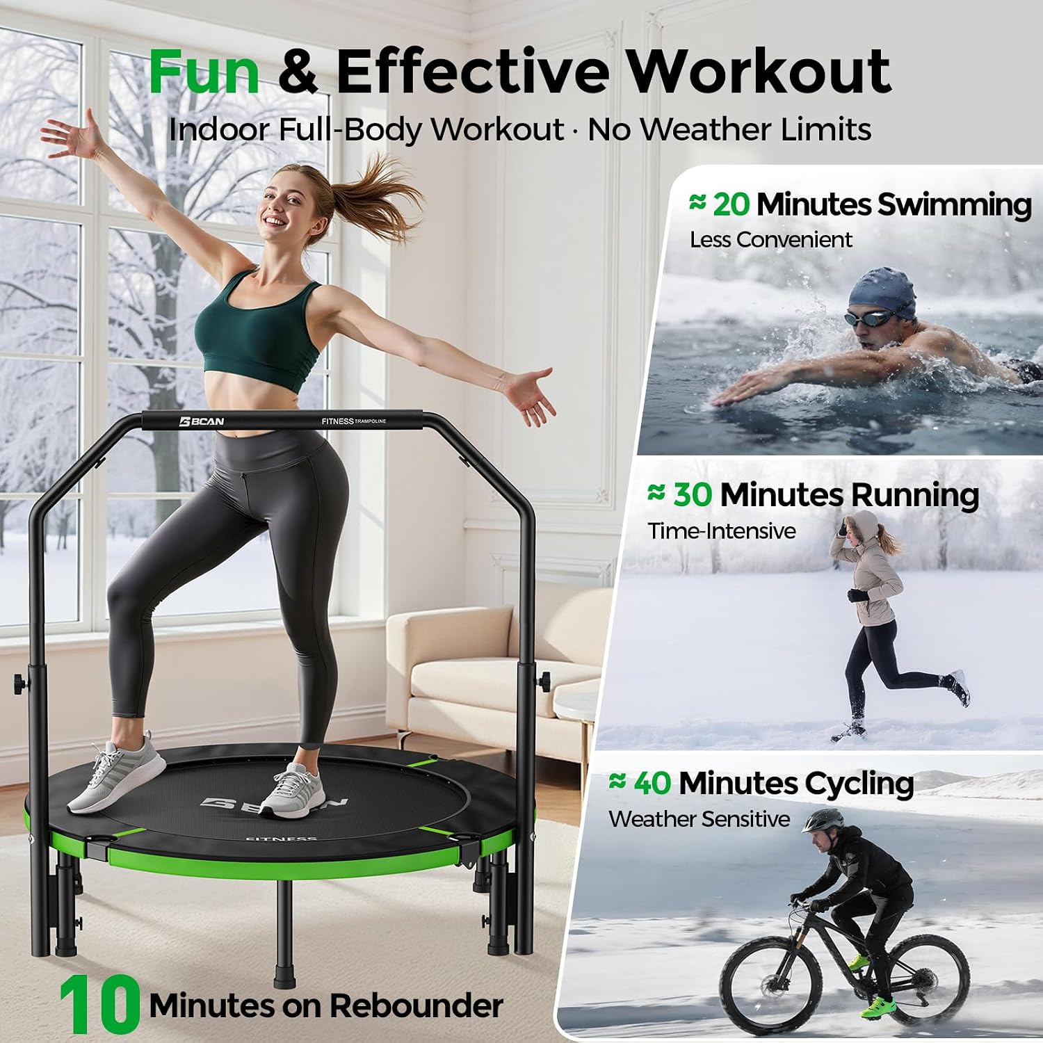 Detalle de BCAN SP3 40-Inch Exercise Rebounder with Adjustable Handlebar, 330-lb Capacity