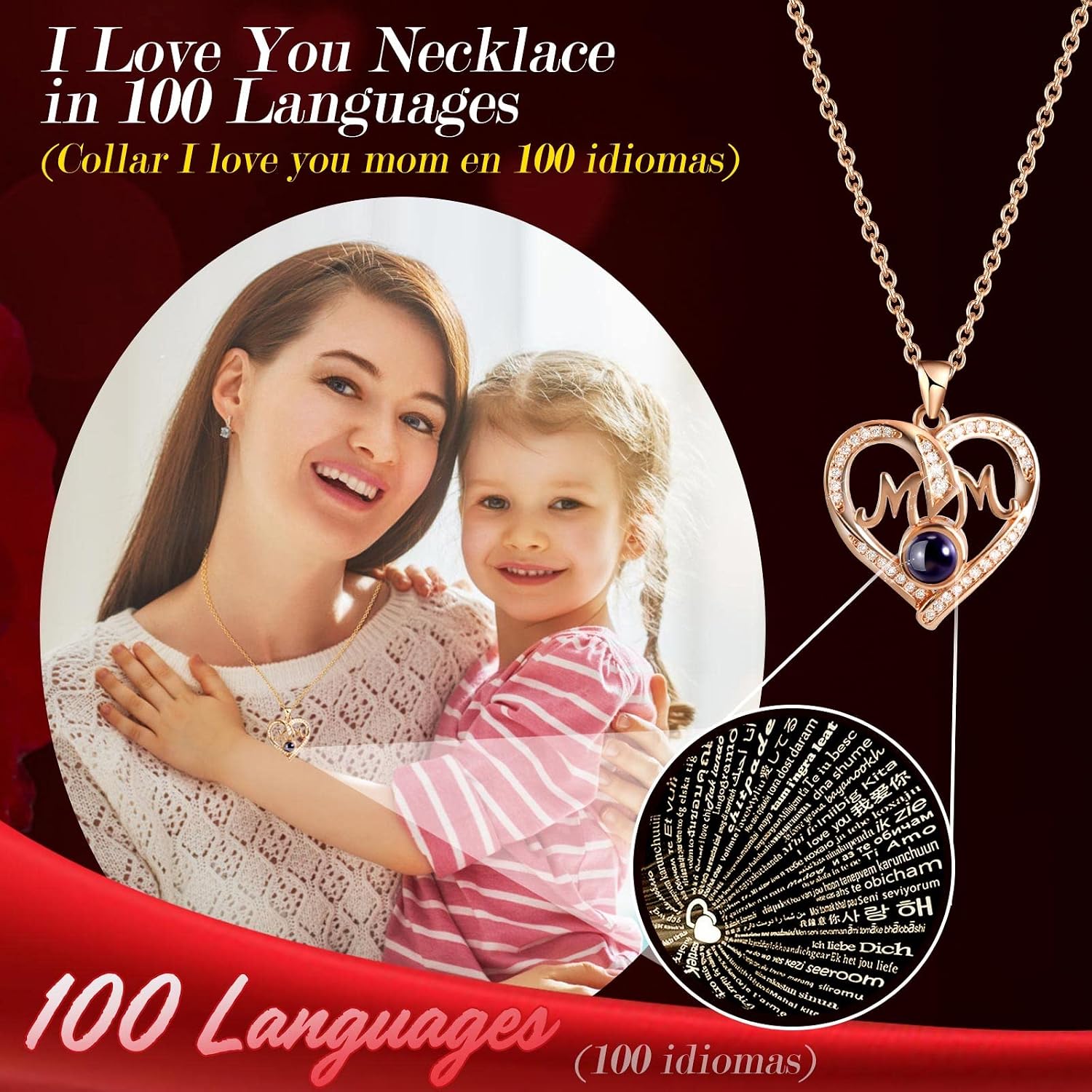 Detalle 2 de ADDWel Mom Necklace with Real Roses 100 Languages