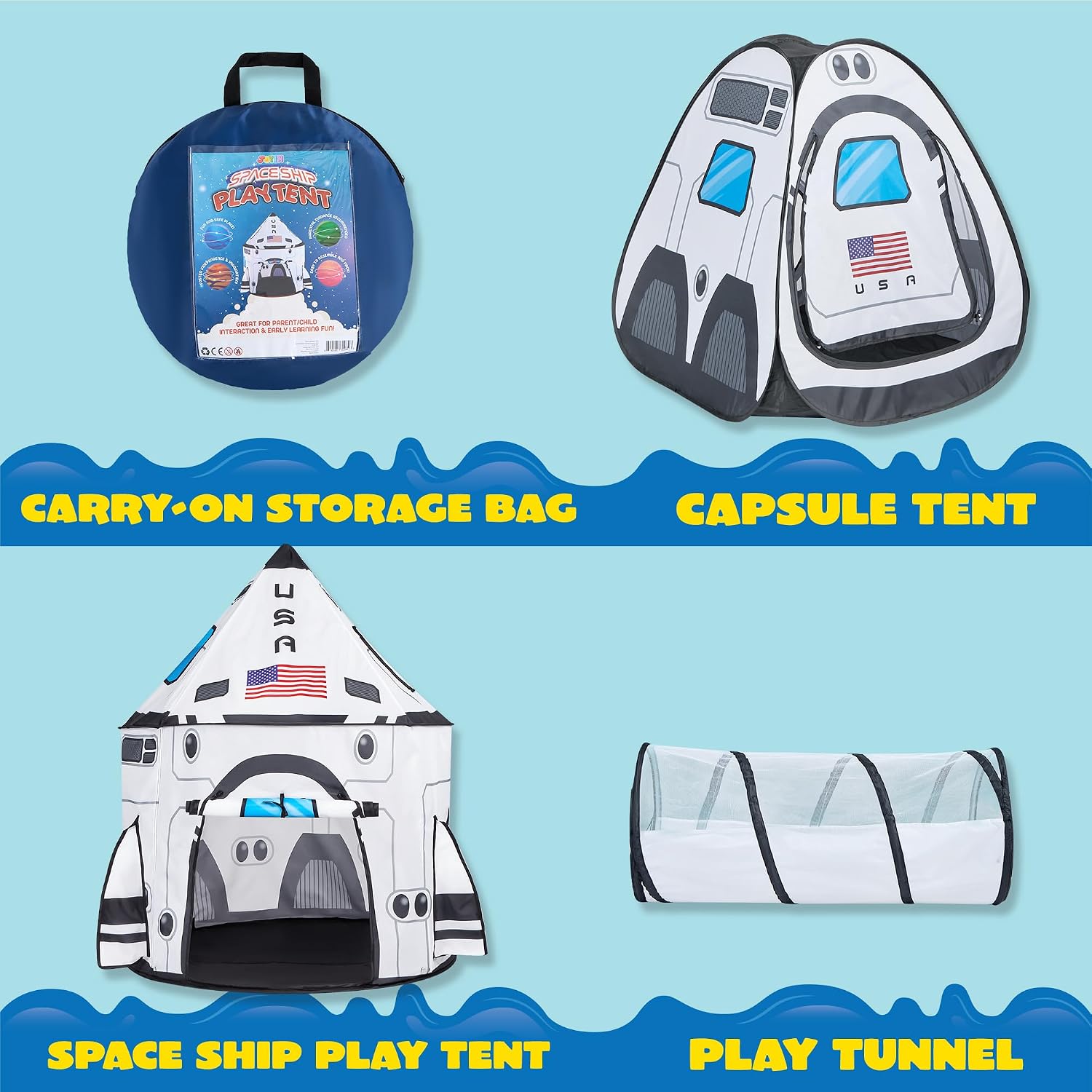 Thumbnail 1 de JOYIN White Rocket Ship Pop up Play Tent Kids spaceship tent 🎪