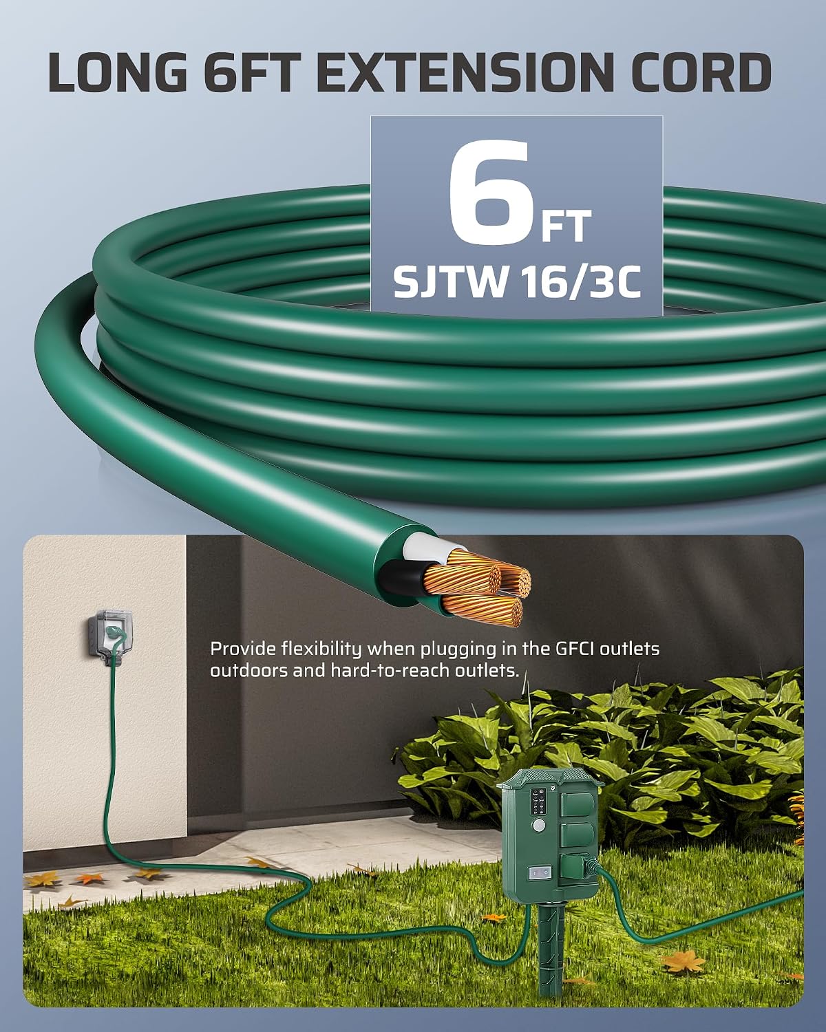 Detalle 2 de DEWENWILS Outdoor Power Stake Timer with 6 Outlets and Remote Control