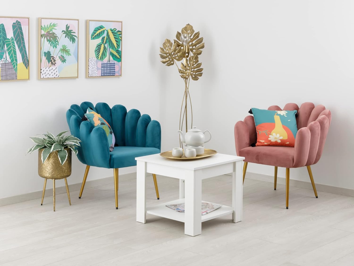 Detalle de Baroni Home Tavolino Da Salotto Moderno, Quadratato 55x55x45 cm con Ripiano Inferiore