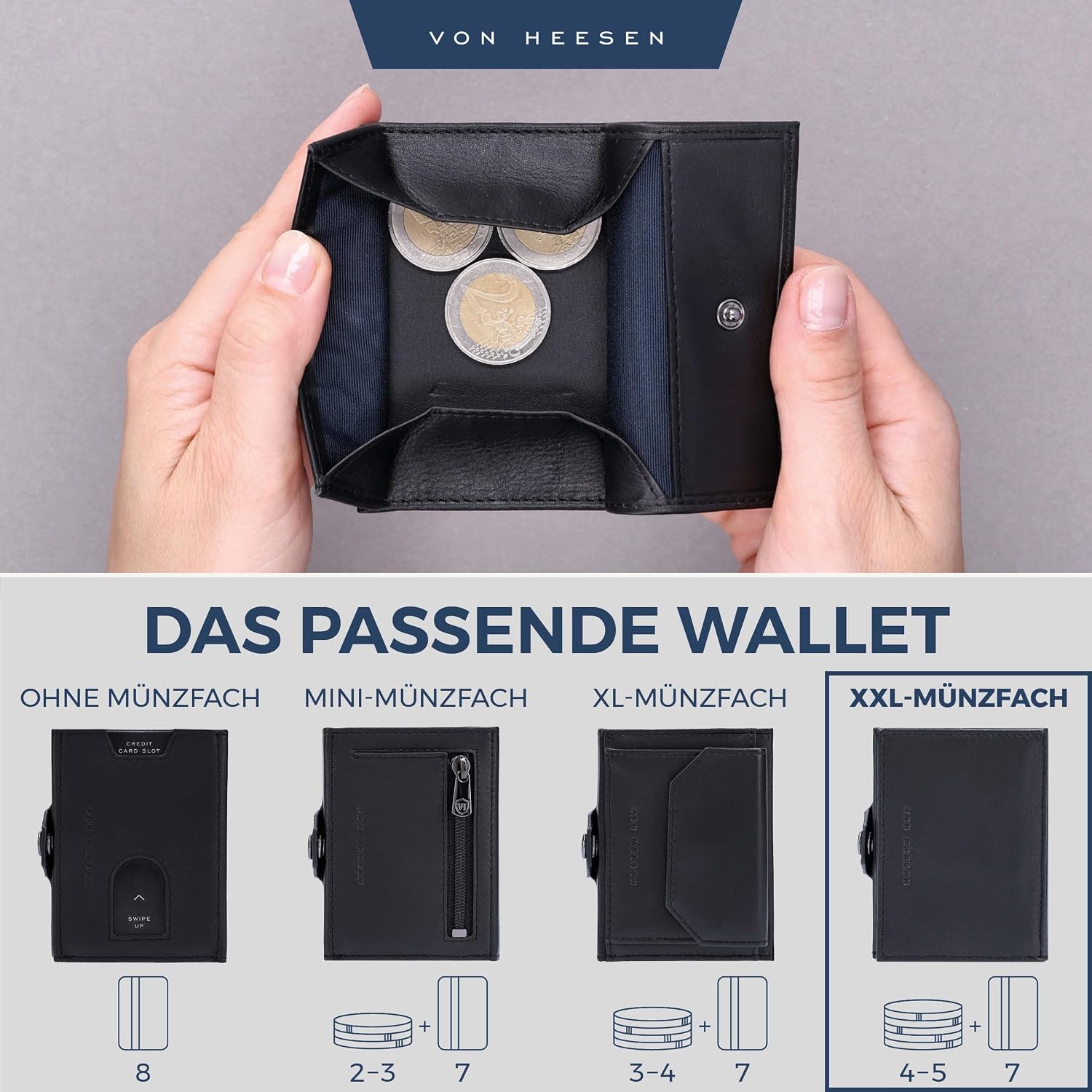 Detalle 2 de VON HEESEN Slim Wallet Kartenetui 7 Fächer