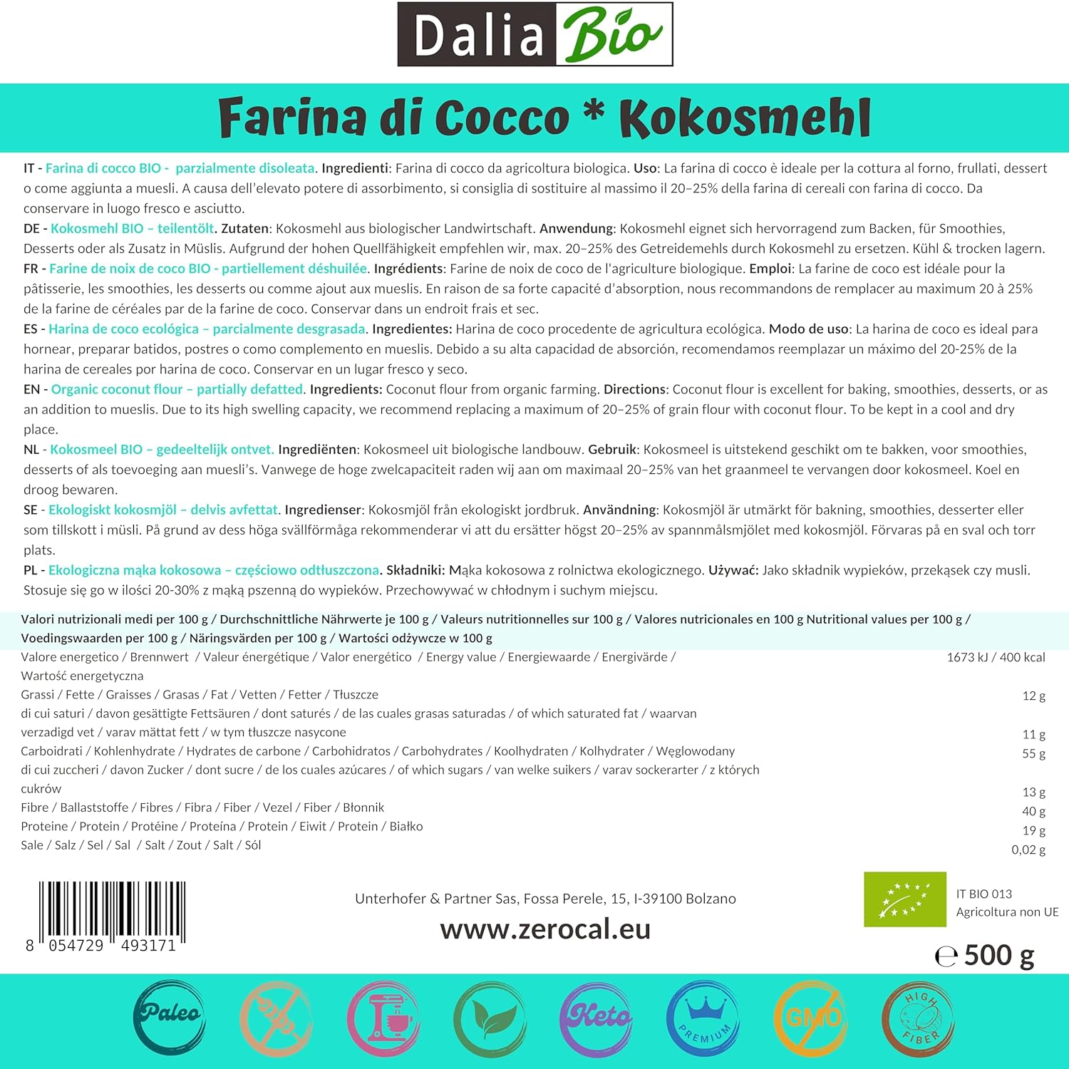 Thumbnail 1 de Dalia Bio Kokosmehl 500 g – glutenfrei, ballaststoffreich, vegan für Backen & Keto-Rezepte