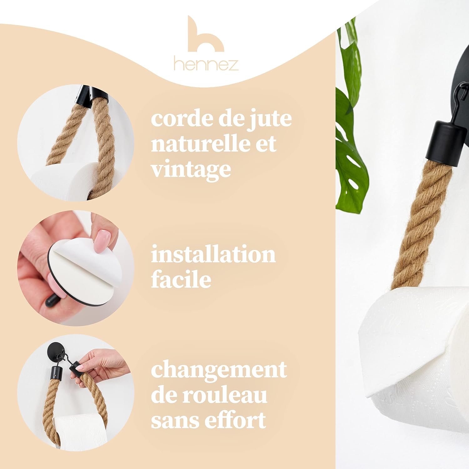 Detalle 2 de HENNEZ Porte Papier Toilette mural noir 🧻