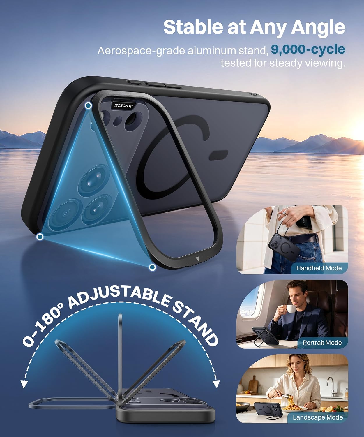 Detalle 2 de MOBOSI iPhone 17 Pro / 18 Pro Case with 180° Stand, MagSafe, Matte Black