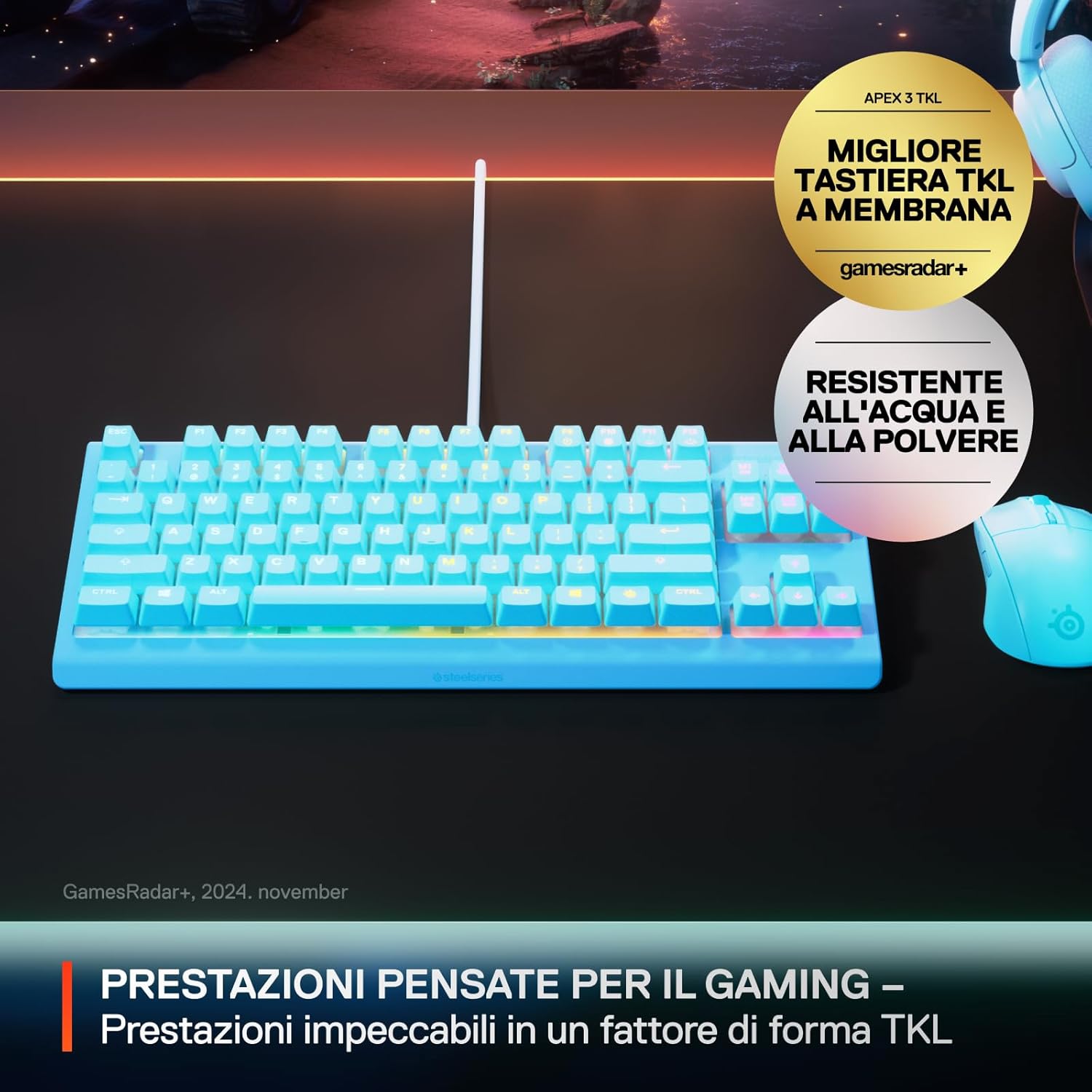 Thumbnail 1 de SteelSeries Apex 3 TKL UK QWERTY gaming con RGB a 8 zone e resistenza ad acqua e polvere