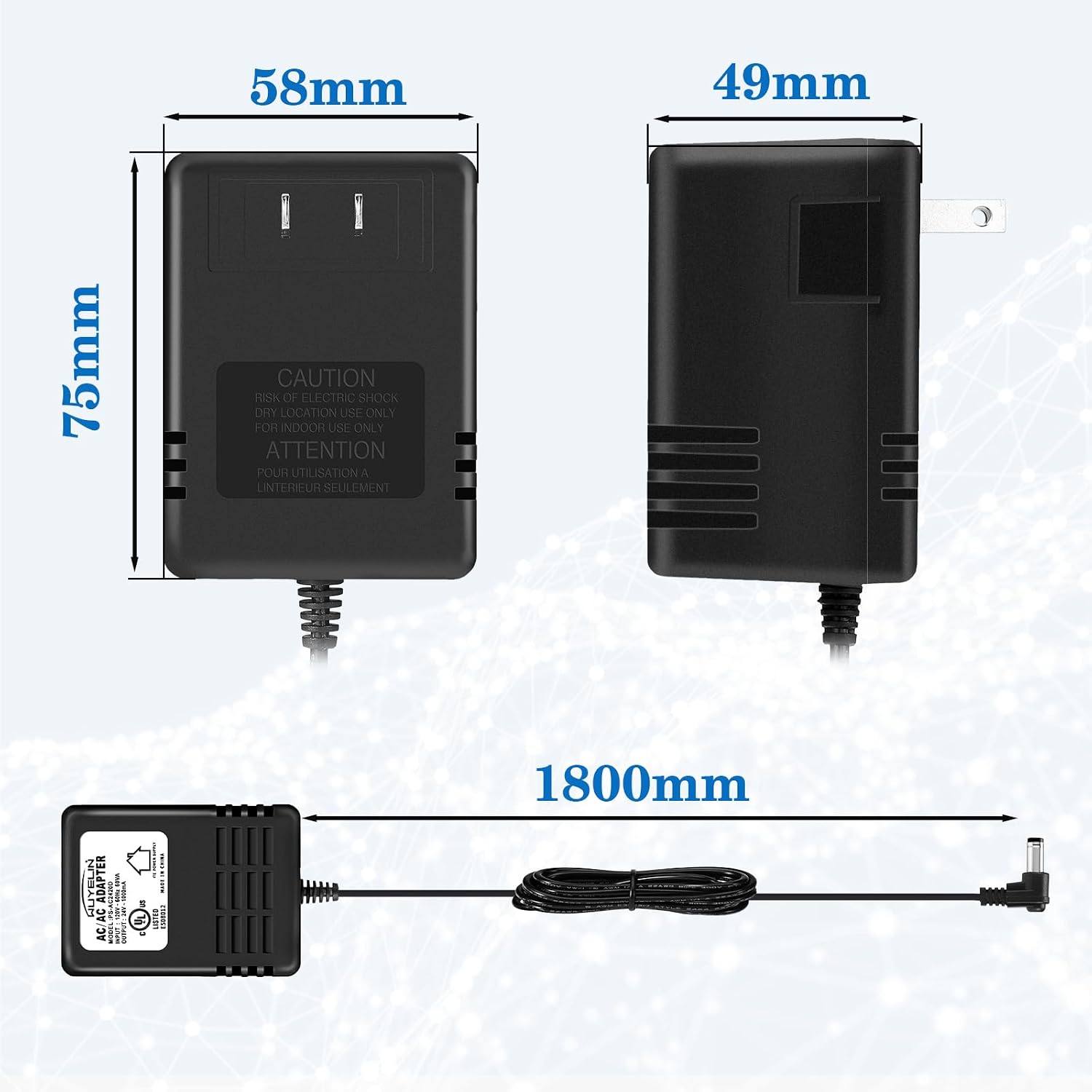 Detalle de WUYELIN 9V AC電源アダプター 1.3A・2ピン、Digitech RPシリーズ対応