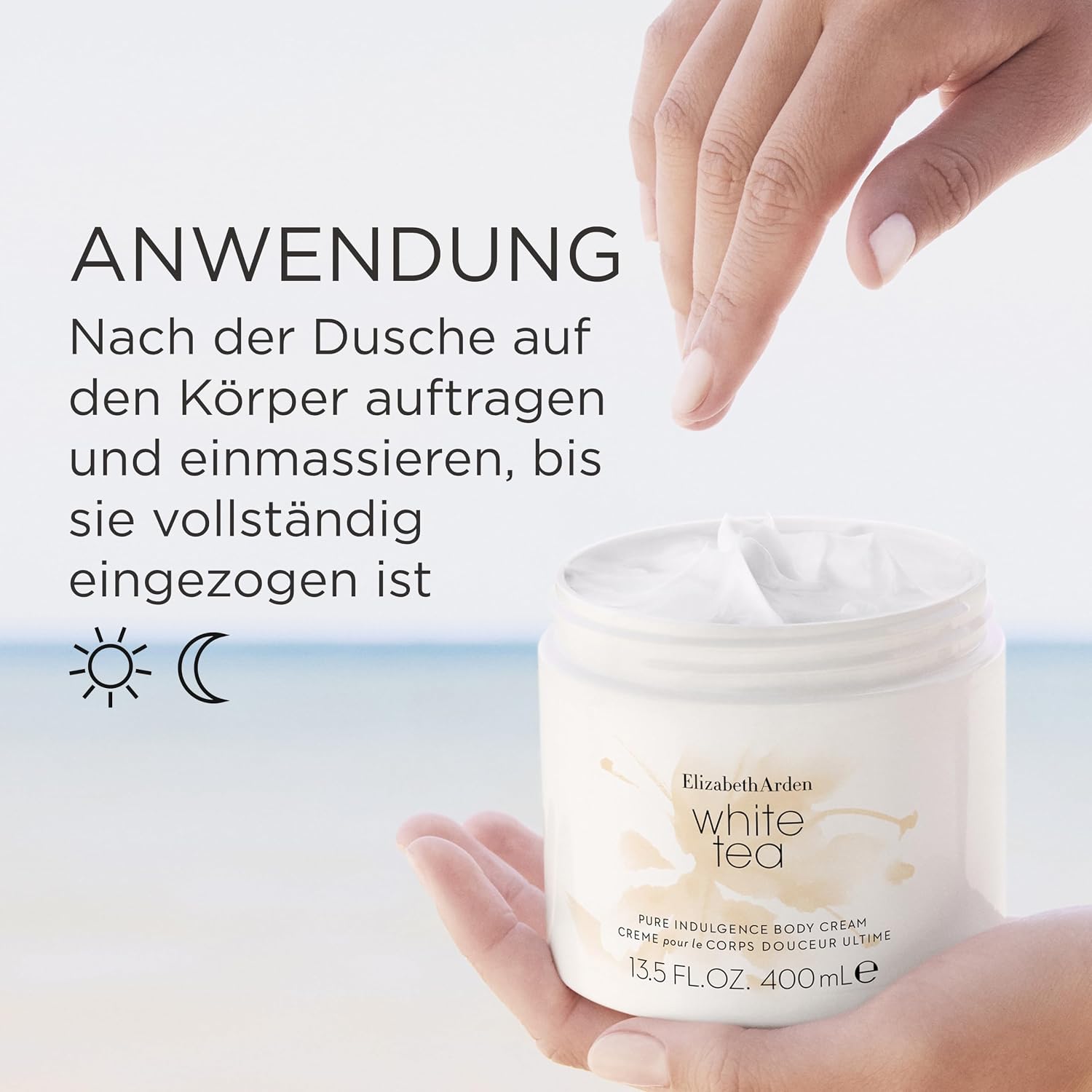 Detalle de Elizabeth Arden White Tea Körpercreme mit Duft von weißem Tee – spendet intensive Feuchtigkeit, 400 ml