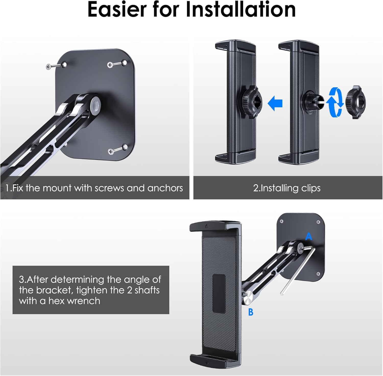 Thumbnail 3 de Lucrave Tablet Wall Mount Holder (Aluminium, Foldable) with 360° Adjustable Rotating Base