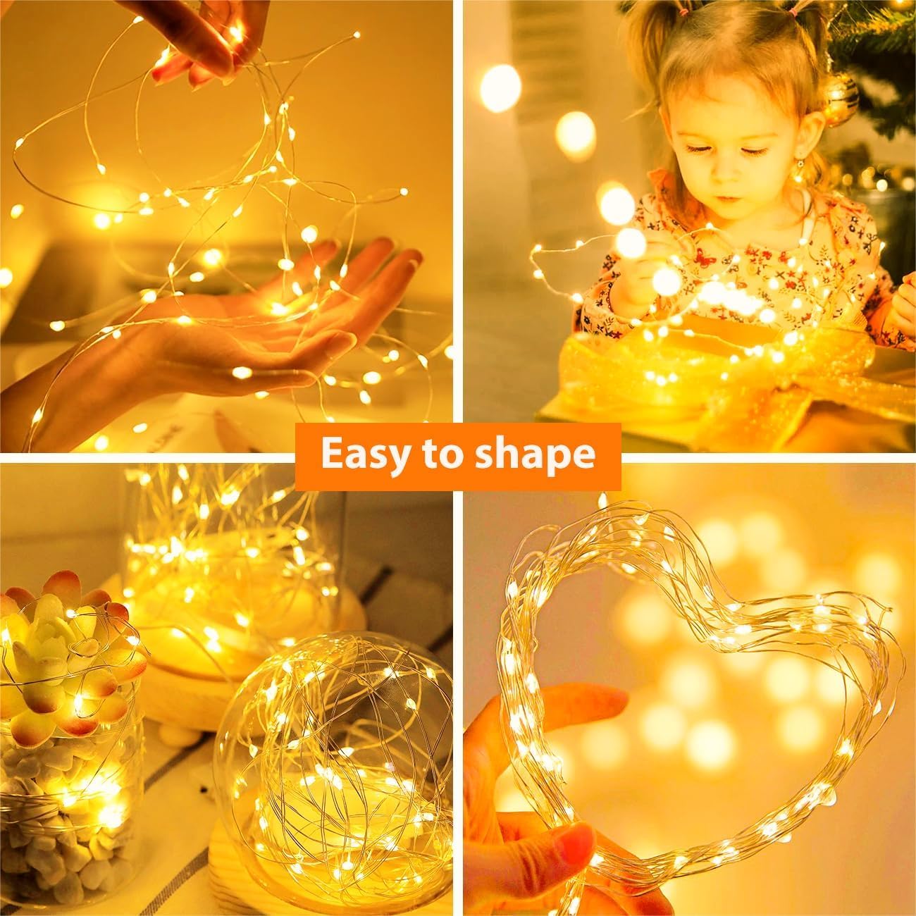 Thumbnail 2 de btfarm 8er Set Mini-Lichterkette mit Batterie (20 Warmweiß-LEDs je Kette, 2 m Silberdraht, CR2032)