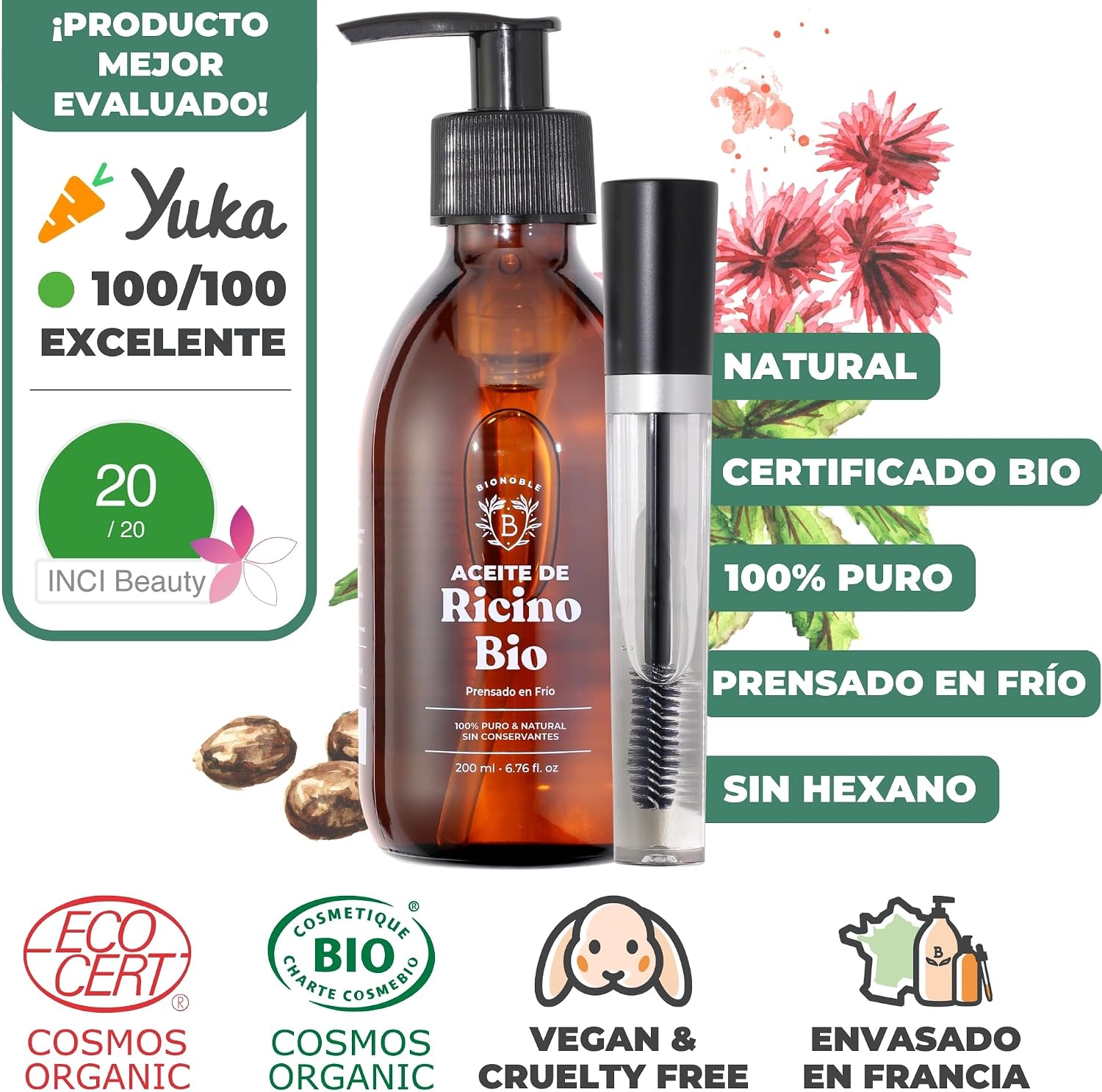 Thumbnail 1 de Bionoble Aceite de Ricino Orgánico 200ml 🌱 Para Pestañas y Cabello