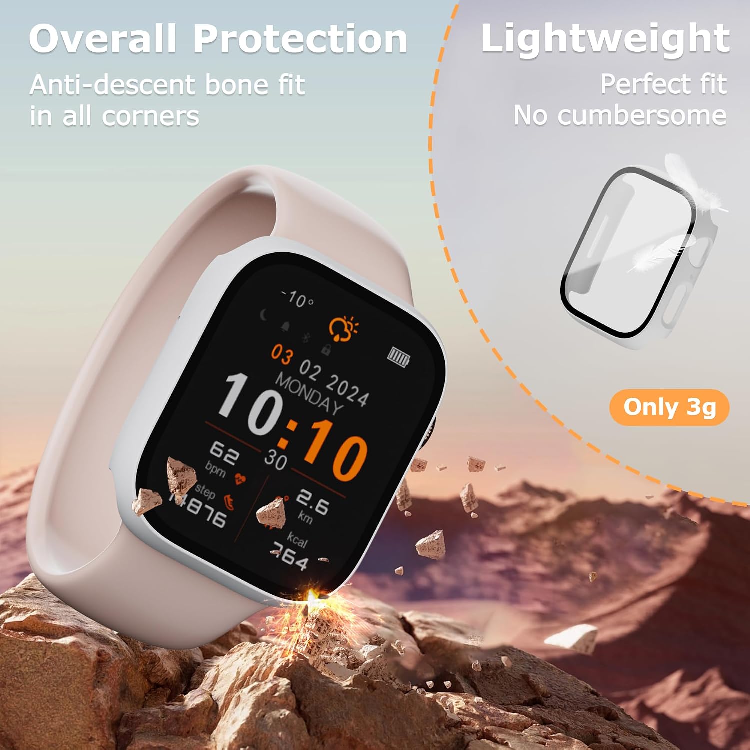 Detalle de LINTEKER 2 Pack Hard Case with 9H Tempered Glass Screen Protectors for Apple Watch 45mm (Series 9/8/7) – White