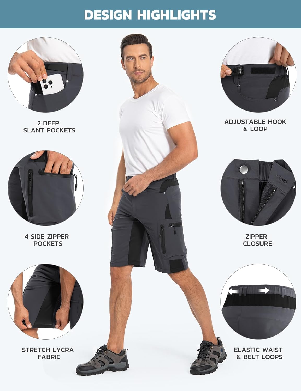 Thumbnail 4 de Hiauspor Kurze Hosen Herren – Leichte, atmungsaktive Wander- und MTB-Hose mit 6 Taschen
