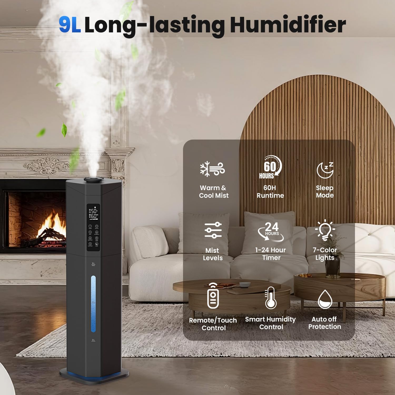 Detalle 2 de GloryAir Humidifier for Large Room 9L with Auto Mode 🫧