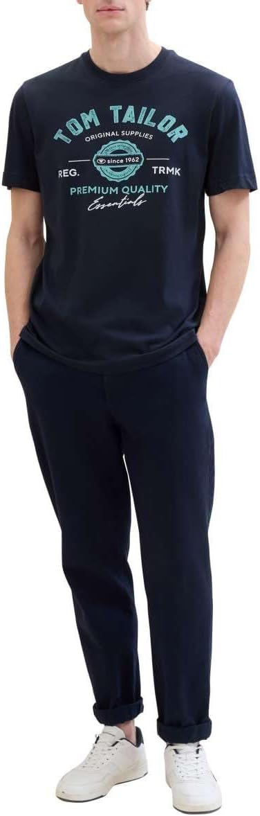Detalle de TOM TAILOR Herren T-Shirt aus Baumwolle mit Logo-Print