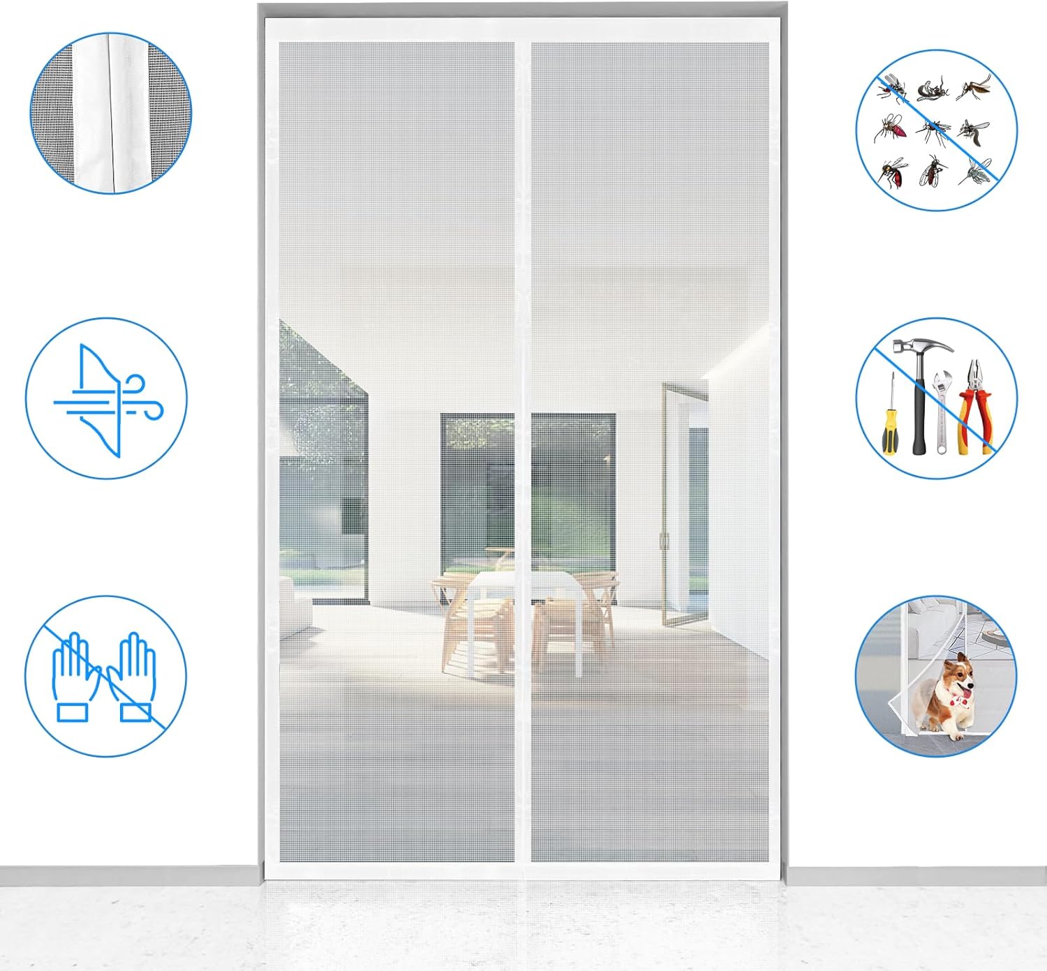 Thumbnail 3 de Fliegengitter Balkontür Magnet (100 x 210 cm) mit Klettband – ohne Bohren, weiß