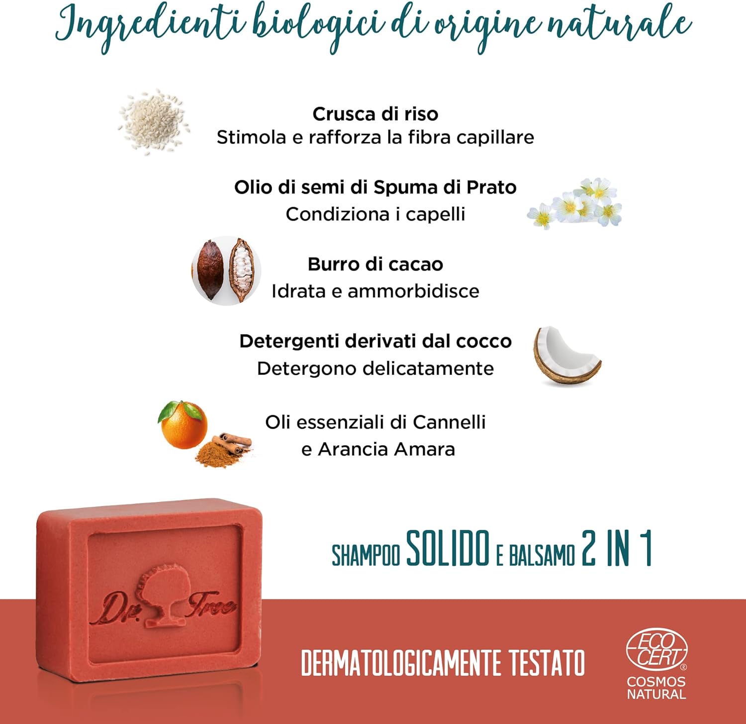 Detalle de Dr. Tree Shampoo Solido 2 in 1 Fortaleza – Shampoo e Balsamo Solidi per Capelli Fini e Deboli
