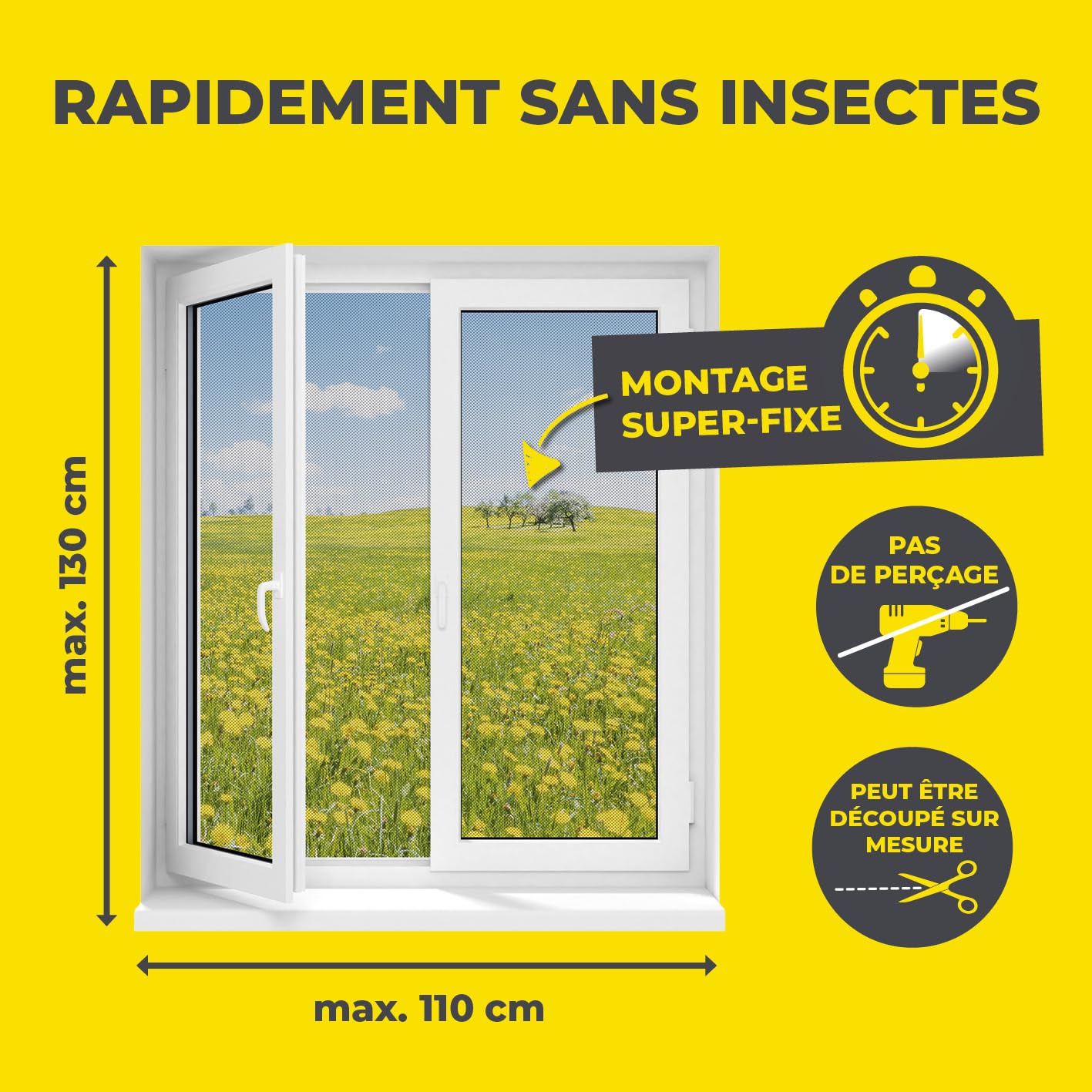 Detalle 2 de EASYmaxx moustiquaire de fenêtre avec fixation magnétique (jusqu’à 110 x 130 cm, découpable) – 4 pièces